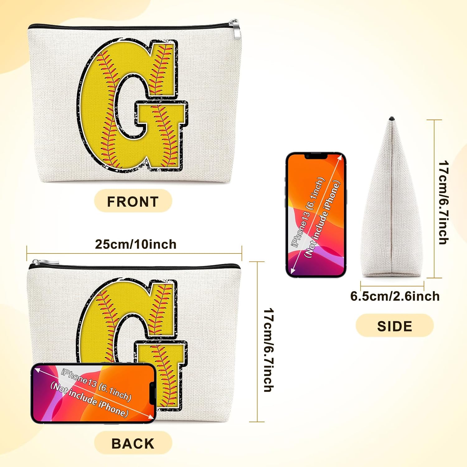 Mxrymvu Softball Gifts Monogrammed Cosmetic Bags Letter A-Z Initial Personalized Makeup Bags Softball Accessories for Girls Women Player Coaches Bridesmaid Gifts Letter G image 4