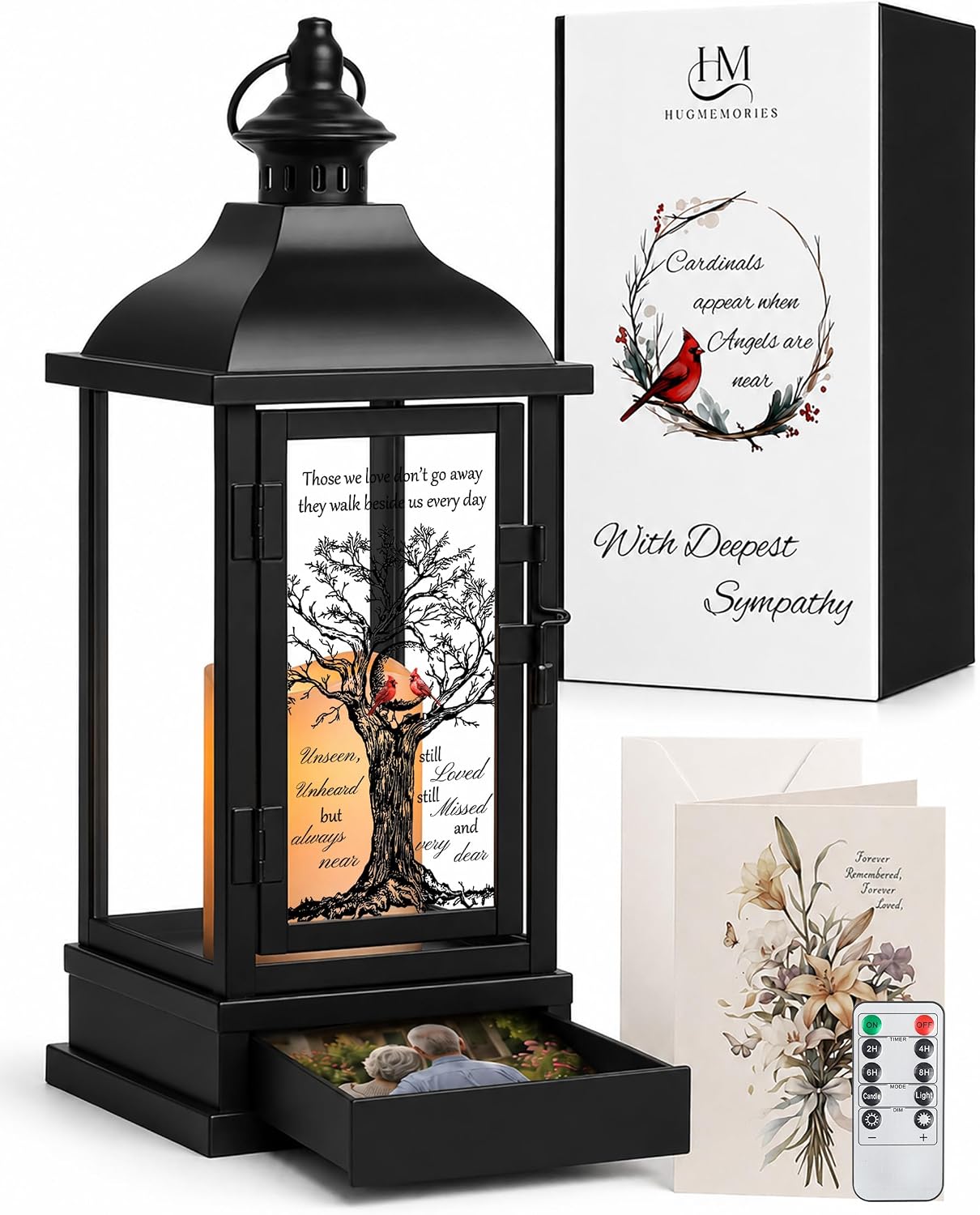Sympathy Memorial Lantern with Keepsake Drawer, Bereavement Gift for Loss of Loved One, in Loving Memory of Mom Dad Husband Wife