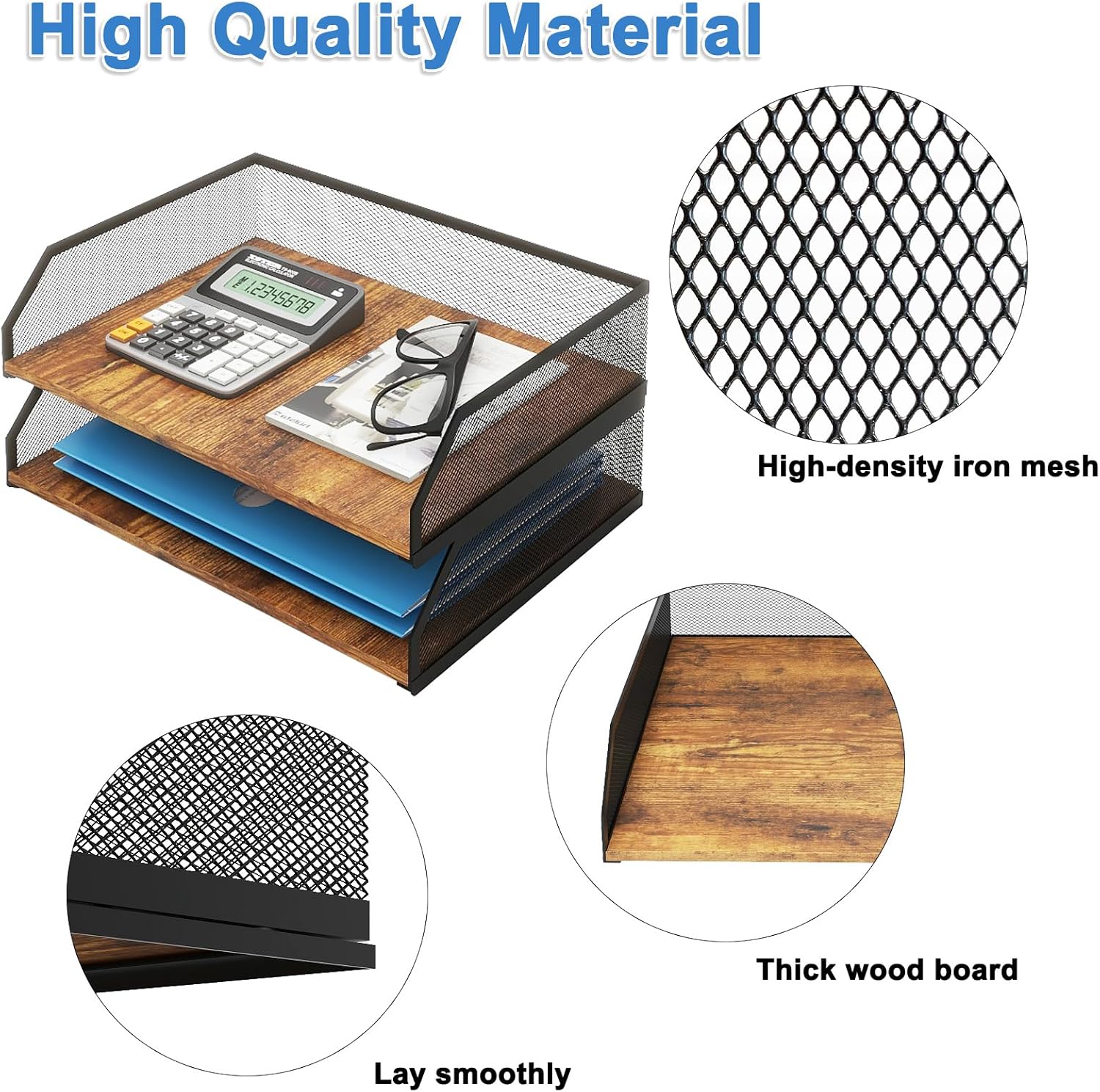 Natwind 2-Tier Stackable Paper Tray, Metal Mesh Desktop Organizer, Paper Sorter, Letter Trays, File Document Storage Rack for Home, Office, School, Retro