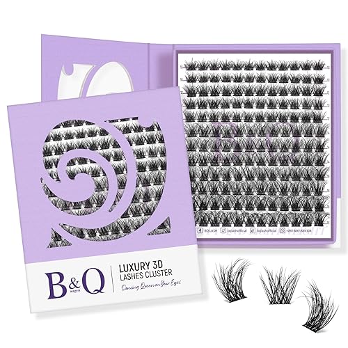 B&Q - Extensiones de pestañas en racimo, individuales, 144 unidades, esponjosas, con efecto 3D, rizadas, de larga duración (3D01, mezcla de 10-18