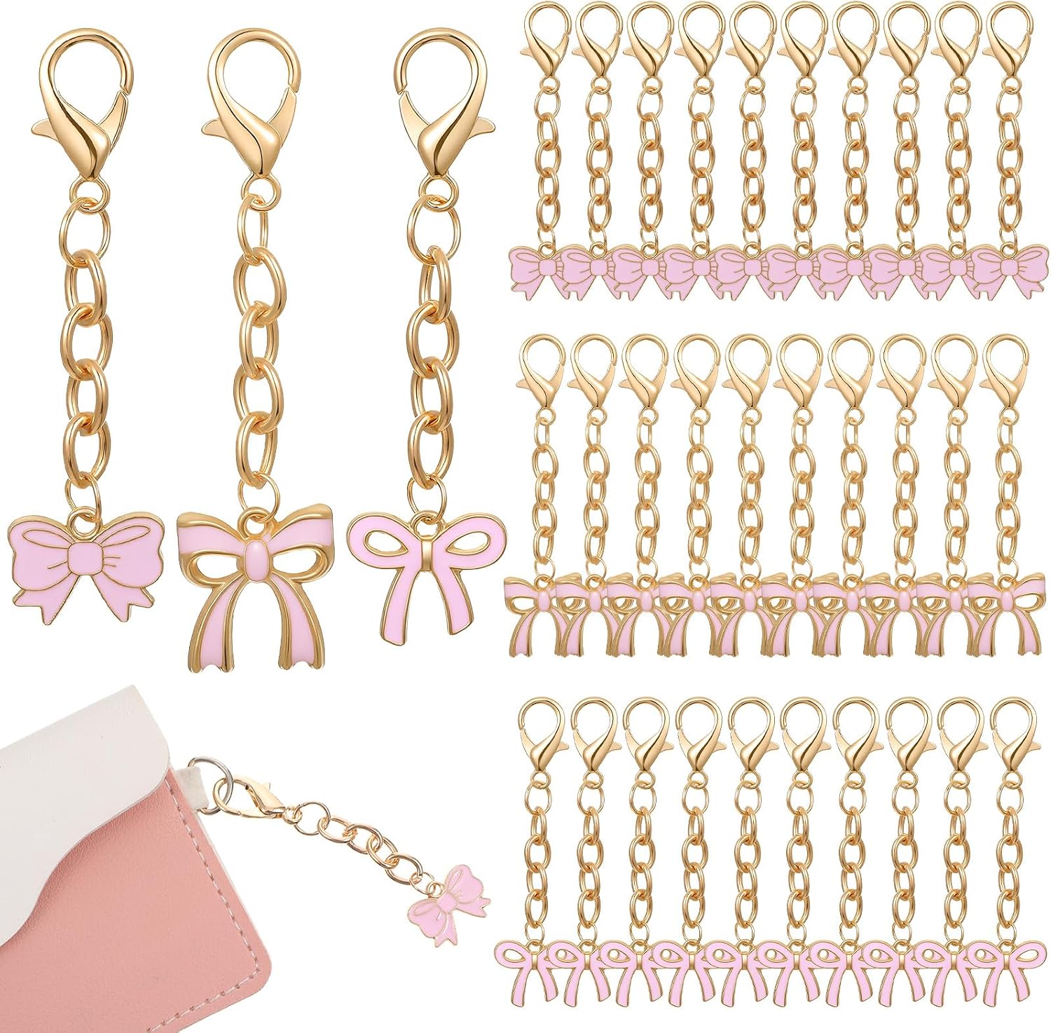 30 PCS Bow Keychain, Pink Bow Party Favors Metal Not Easily Damaged Women Bag Charm Cute Birthday Party Decorations Supplies Gifts