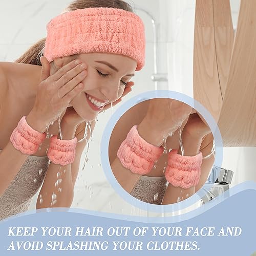 Miniatura 4 de Diademas de spa para mujeres y damas, paquete combinado de diadema de maquillaje hinchada, juego de 2 bandas de tela de toalla para el cabello para