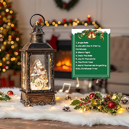 Vista 182 de Linterna de globo de nieve de Navidad, muñeco de nieve brillante con música, forro USB/funciona con pilas, linterna iluminada para decoración