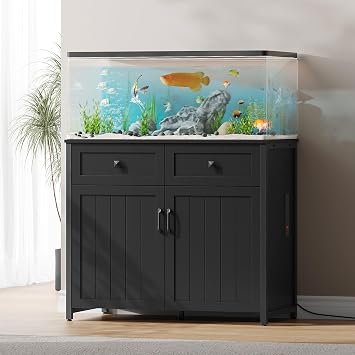 Pipleo 40-50 Gallon Aquarium Stand with Power Outlets, Cabinet for Fish Tank Accessories Storage, Heavy Duty Metal Fish Tank Stand Suitable for Turtle Tank, Reptile Terrarium, 660LBS Capacity, Black