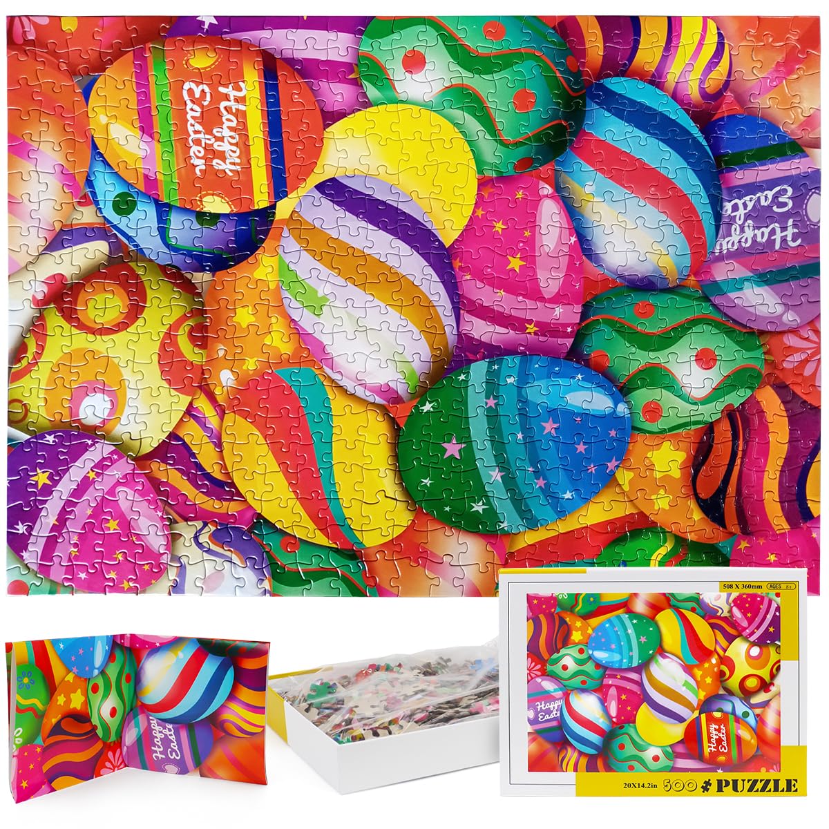 Easter Jigsaw Puzzles with 1:1 Reference Poster, Holiday Puzzles for Adults and Kids - 500 Pieces Puzzles, Egg Educational Games Gift for Elders Children Family and Friends