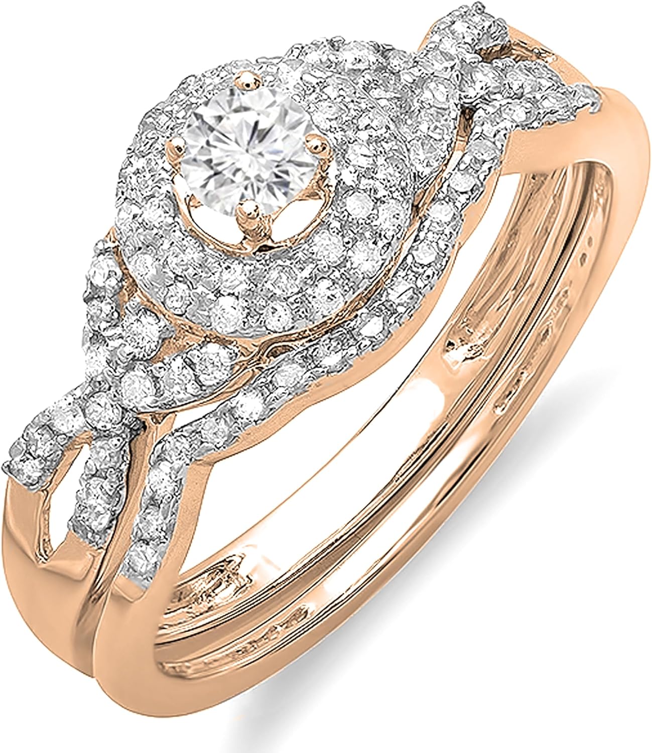 Dazzlingrock Collection 0.50 Ctw 14K Solid Gold Round Diamond Womens Halo Bridal Engagement Ring Set