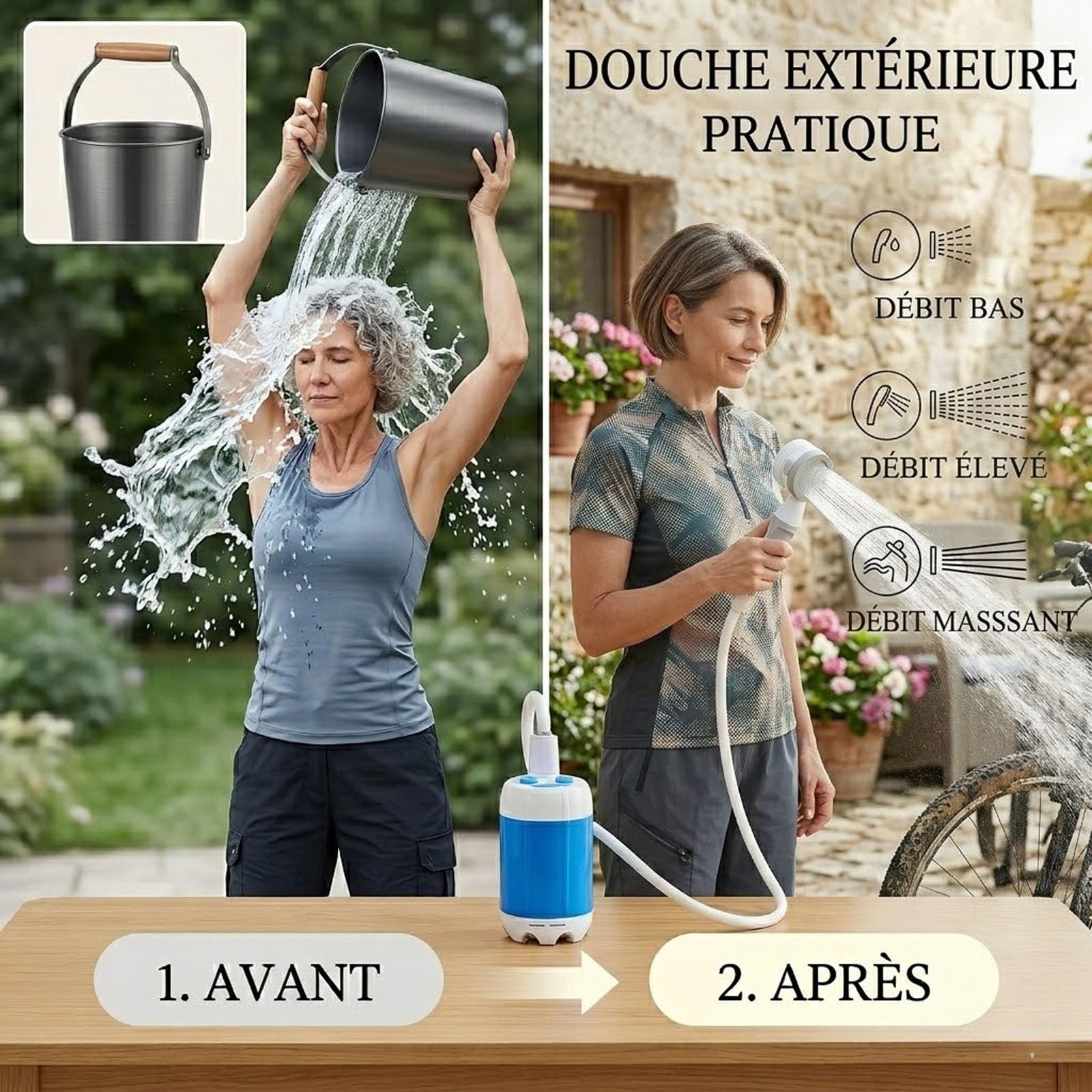 Cozidia Douche De Camping Mobile Avec Pompe à Eau Rechargeable, Pommeau De Douche Portable LéGer Pour Camping, RandonnéE, Plage, Entretien Jardin Et Lavage Voiture (1PC)