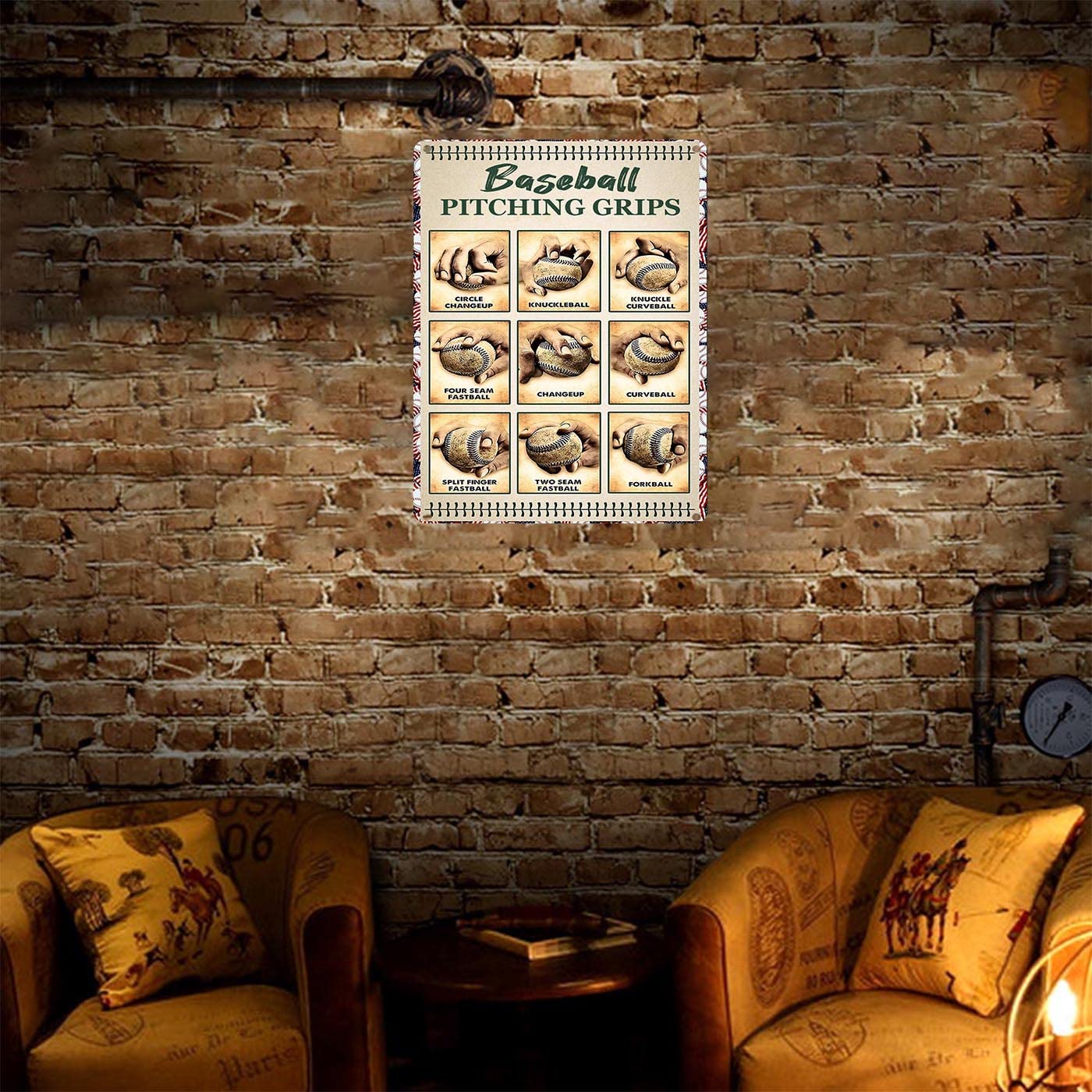 Baseball Pitching Grips Metal Tin Sign - 8x12 Inch Retro Wall Decor