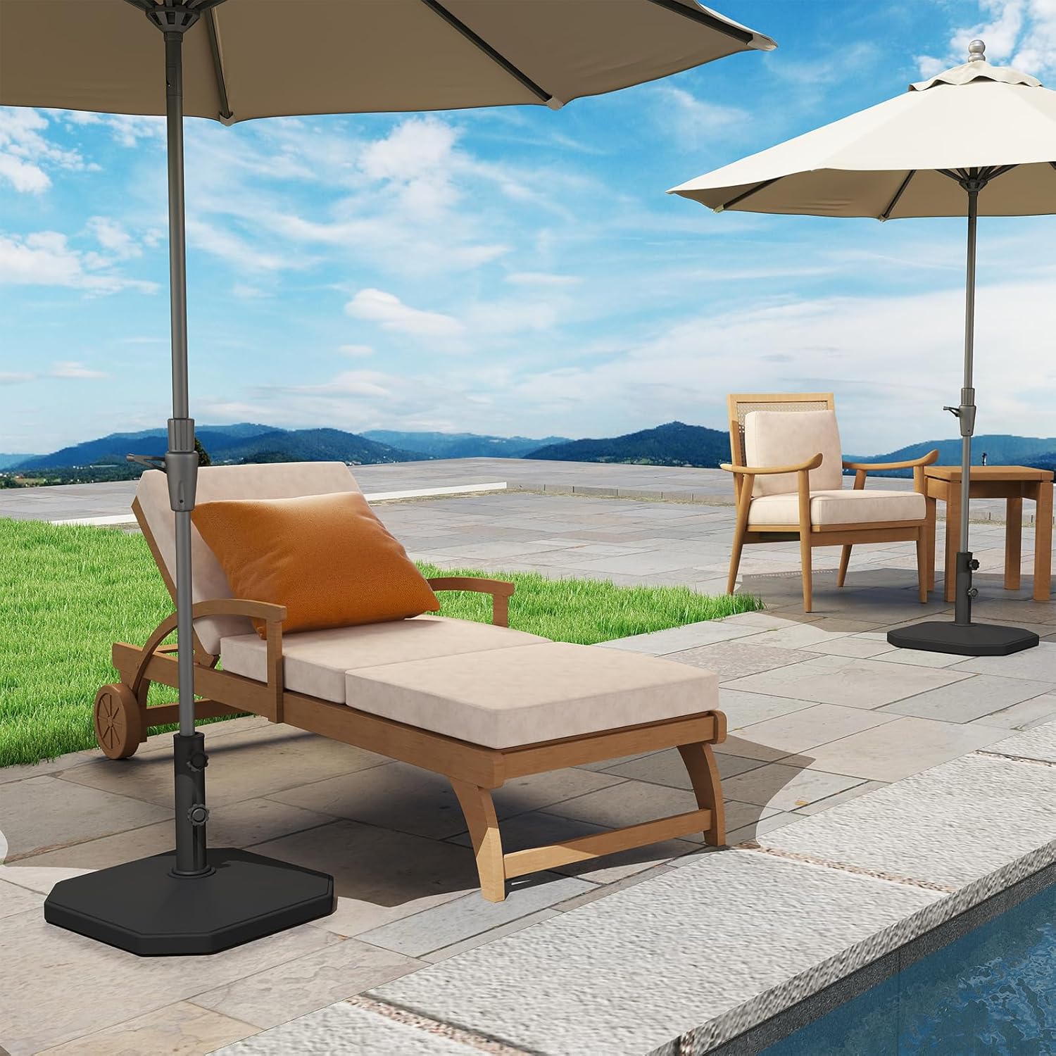 Helios&Hestia 40 lb Square Plastic Built-in Cement Outdoor Umbrella Base, Heavy Duty Concrete Stand Weight for Patio Market Table Umbrella, Black
