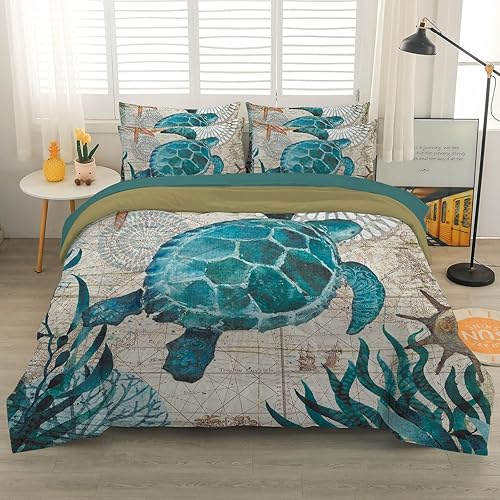 Miniatura 2 de MUSOLEI Juego de edredón de océano para niños, colecciones de ropa de cama suave para adolescentes y niños, estilo mediterráneo con temática