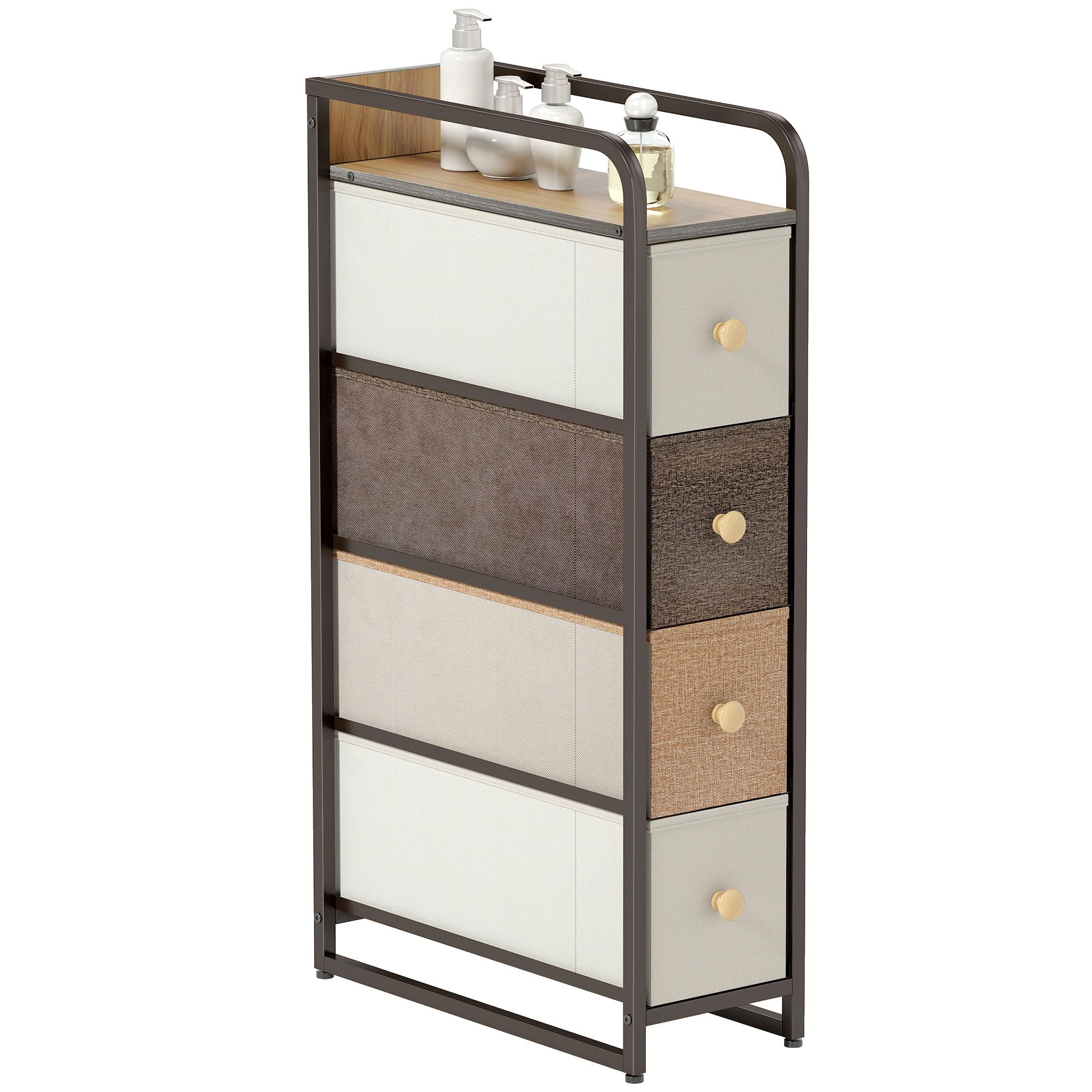 HOMCOM Cassettiera in Tessuto Slim Salvaspazio 20x47x84.5 cm Multicolore | 4 Cassetti Pieghevoli, Mobile con Cassetti Compatto in Acciaio, Camera da Letto Bagno Soggiorno