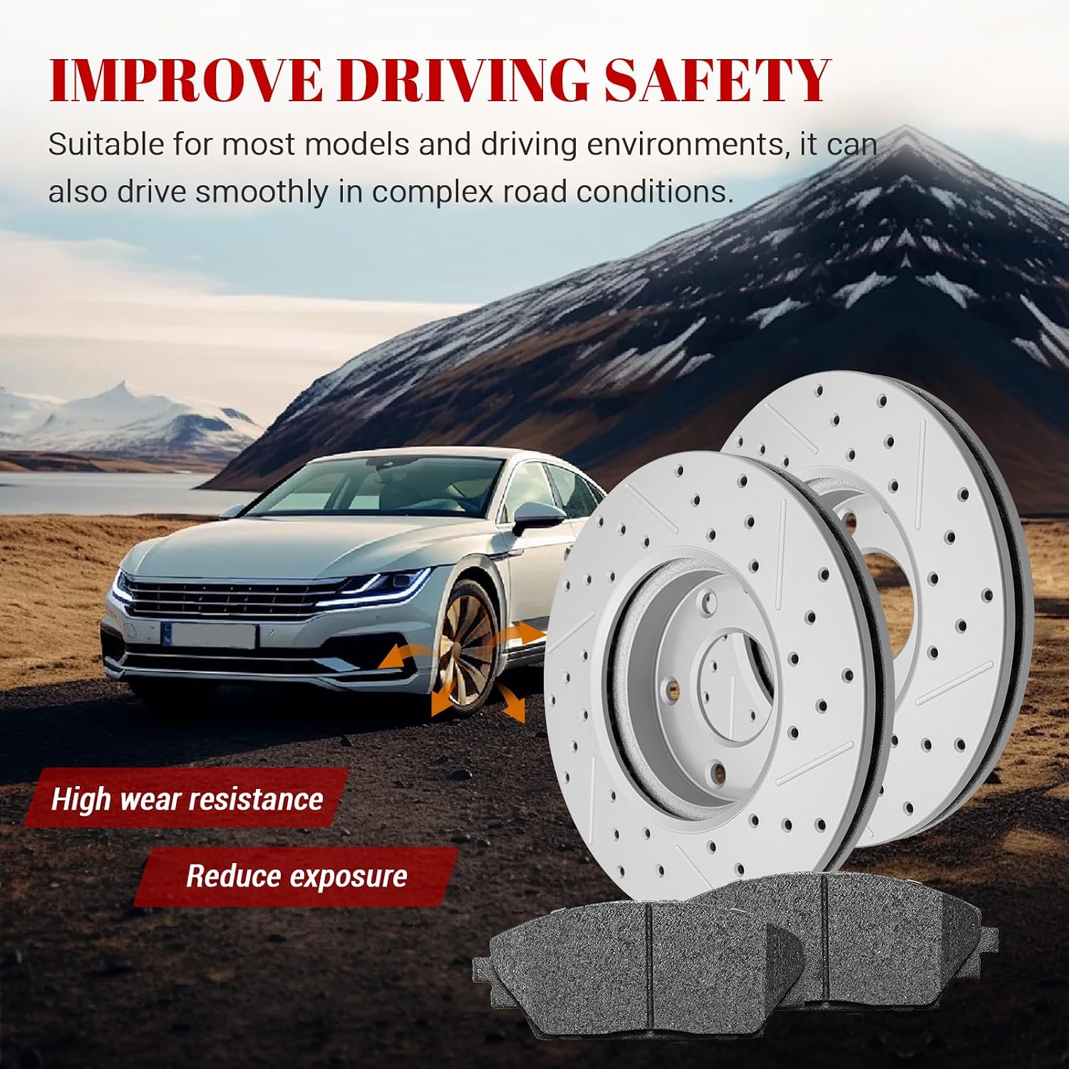 Front & Rear Drilled Slotted Rotors and Ceramic Disc Brake Pads Kit for Mazda 3 2014 2015 2016 2.0L/ 3 2017-2018 with MPB/ 3 Sport 2014-2016 GS GX & MPB/ 3 Sport 2017-2018 Gs Gx