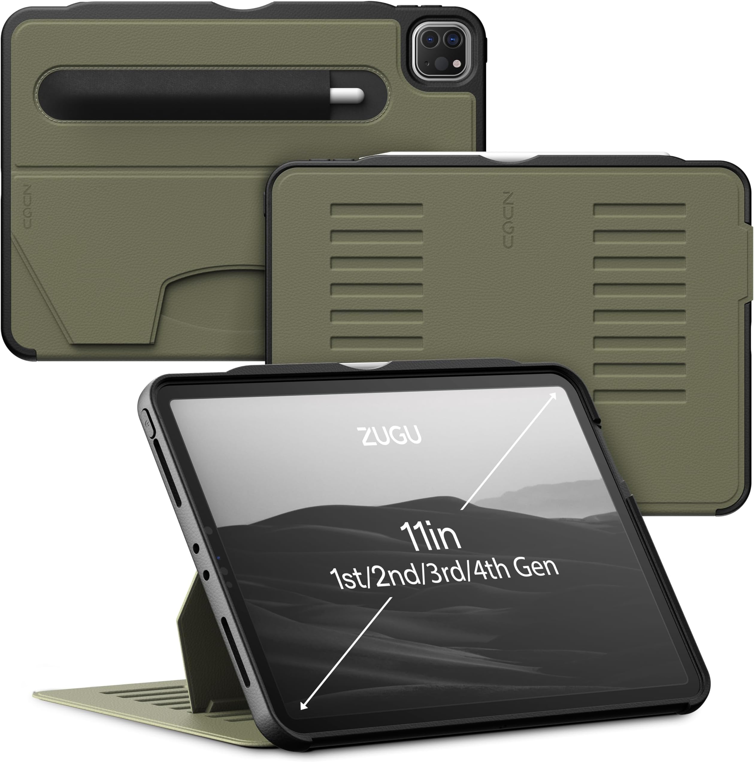 ZUGU CASE iPad Pro 11 Case, Ultra Slim Protective Case/Cover Designed for iPad Pro 11-inch (4th Gen, 2022) / (3rd Gen, 2021) / (2nd Gen / 1st Gen) with Convenient Magnetic Stand - Olive Green