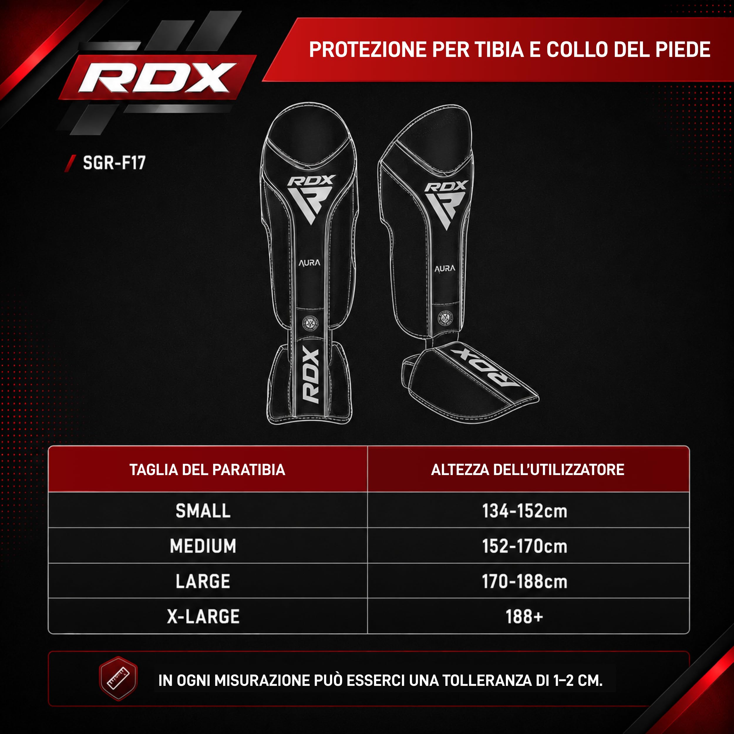 RDX Paratibie Aura F-17, Paratibie Kickboxing per Donne e Uomini, Paratibie MMA con Schiuma Stampata Ammortizzante, Paratibie Muay Thai e Protezioni per Arti Marziali