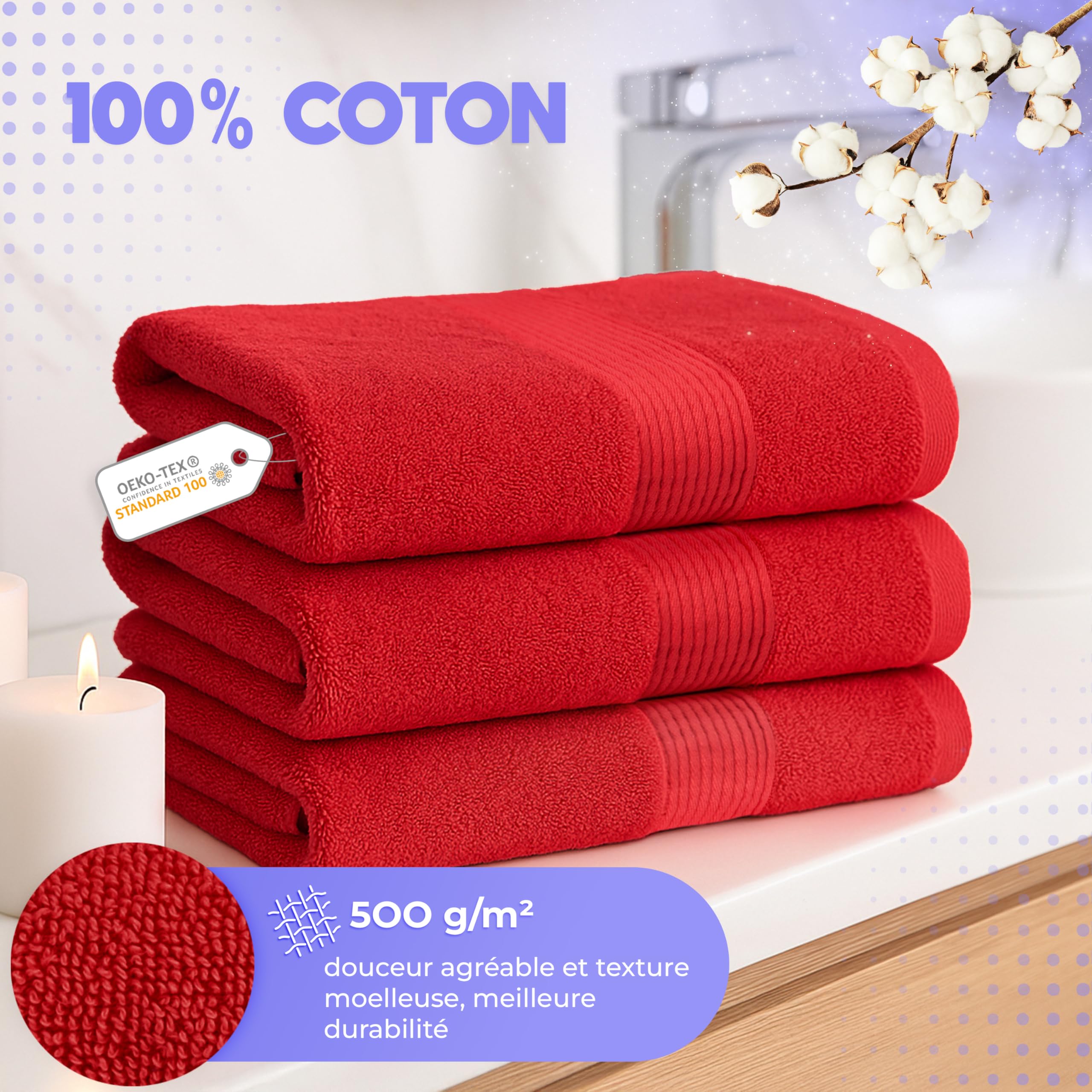 Cloud Pillow Lot de Serviette de Bain 100x150 cm - Serviette de Bain Grande Taille - 100% Coton – Éponge 500 g/m2 - Douces, absorbantes et durables - Oeko-TEX