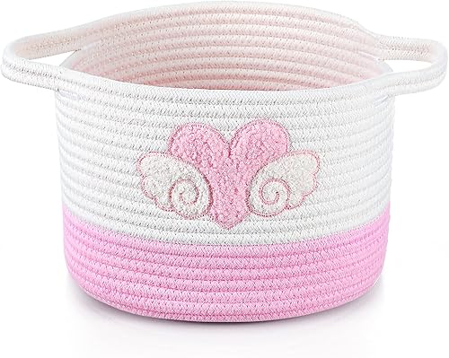 Fohemia Cesta tejida de cuerda de algodón cesta de almacenamiento tejida pequeña cesta de almacenamiento con asas para revistas juguetes cesta