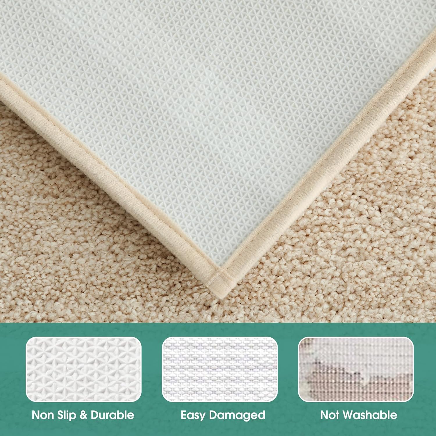 HOMEIDEAS Bathroom Rug Set 2 Piece, Striped Super Absorbent Soft Microfiber Non-Slip Washable Bath Mats for Shower and Tub (Beige)