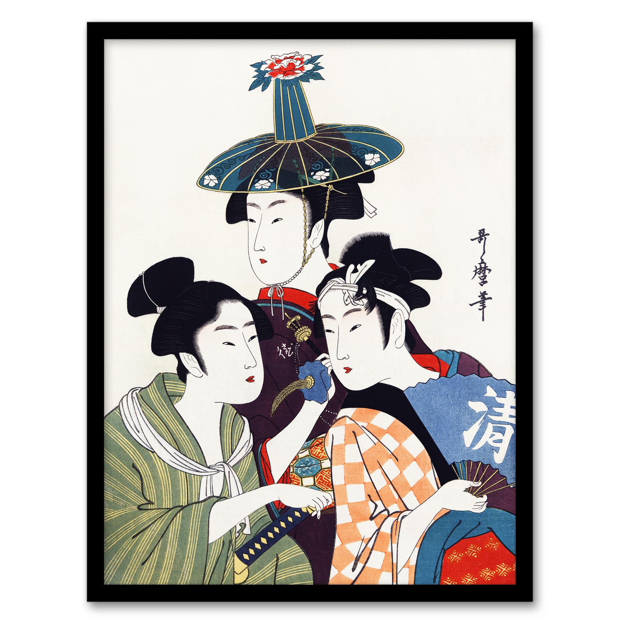 Artery8 Utamaro Kitagawa Young Men in Colourful Garments Framed Wall Art Print Home Décor A3