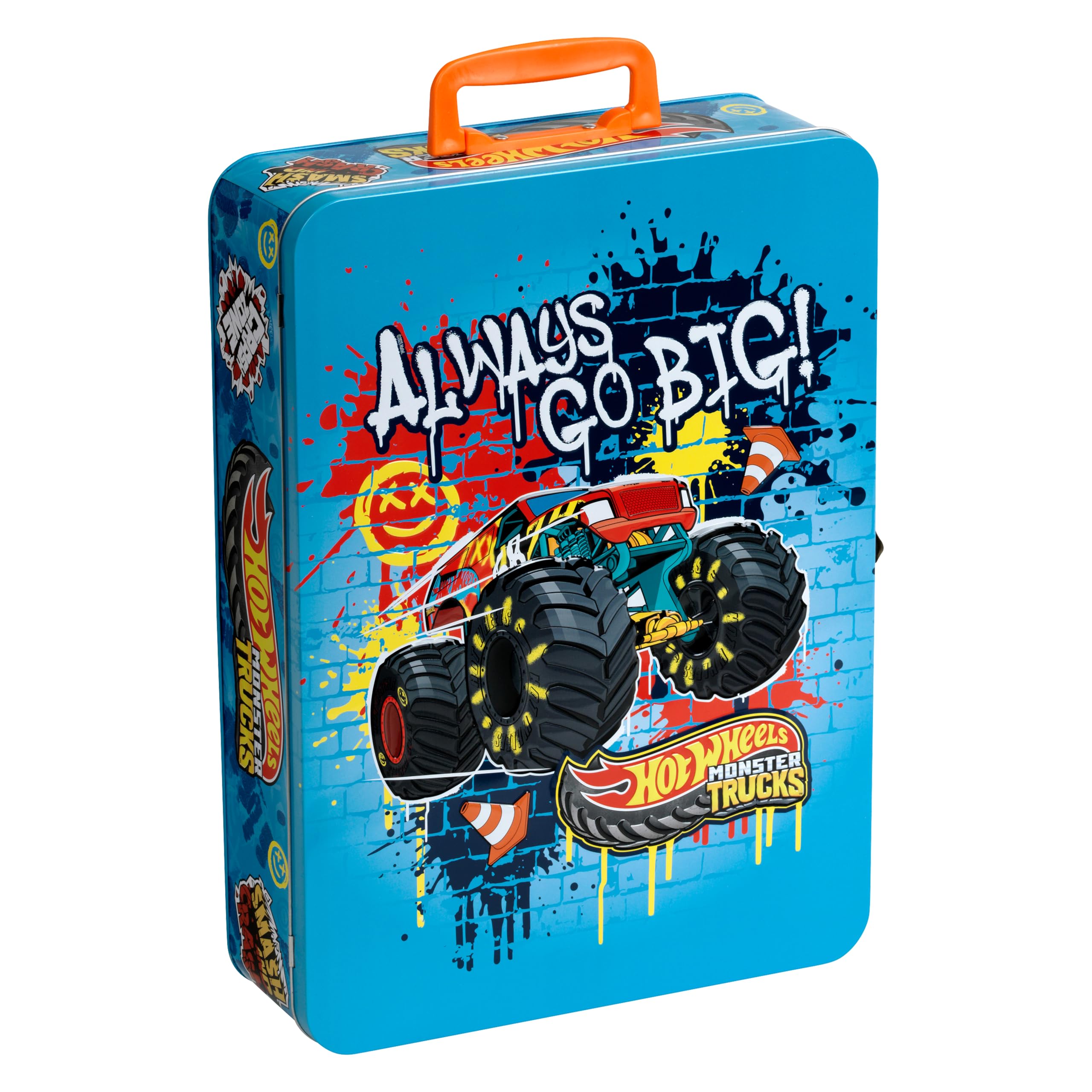 Theo Klein 2557 Hot Wheels Monster Truck Collectors Case in Metal, Case for up to 8 cars (1:64), With carrying handle, Officially licensed product, Toy for children aged 3 and up