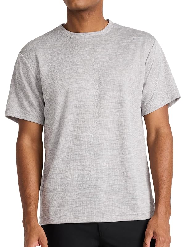 Reebok Men’s Compass Short Sleeve Crewneck T-Shirt, Standard Fit, Lightweight Poly Grid Mesh Fabric, Medium Grey Heather, Large by Reebok - Used condition - US$15.30