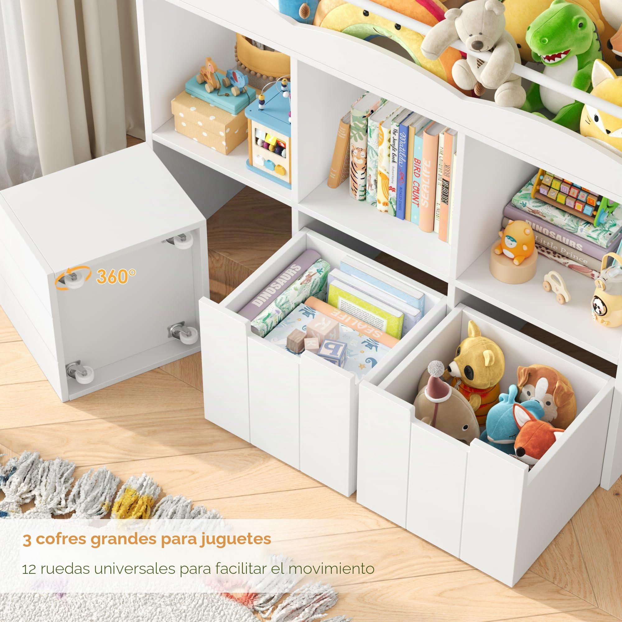 HOCSOK Mueble Almacenaje Juguetes, Mueble Juguetes Organizador, Librería Infantil Montessori, Estantería Infantil para Jugetes y Libros, Organizador Juguetes Infantil, Blanco, 110x100x30cm