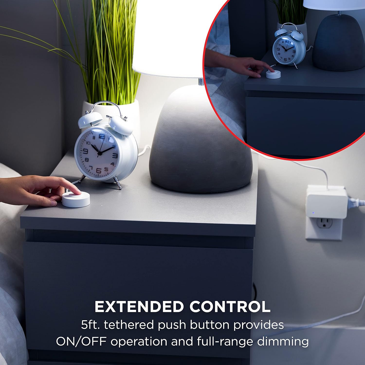UltraPro™ 1-Outlet Indoor Plug-in Dimming Lighting Control, On/Off Switch, 5ft. Tether, works with dimmable LED, CFL, incandescent & halogen lights, Ideal for Lamps, Seasonal Lighting, and more, 61766