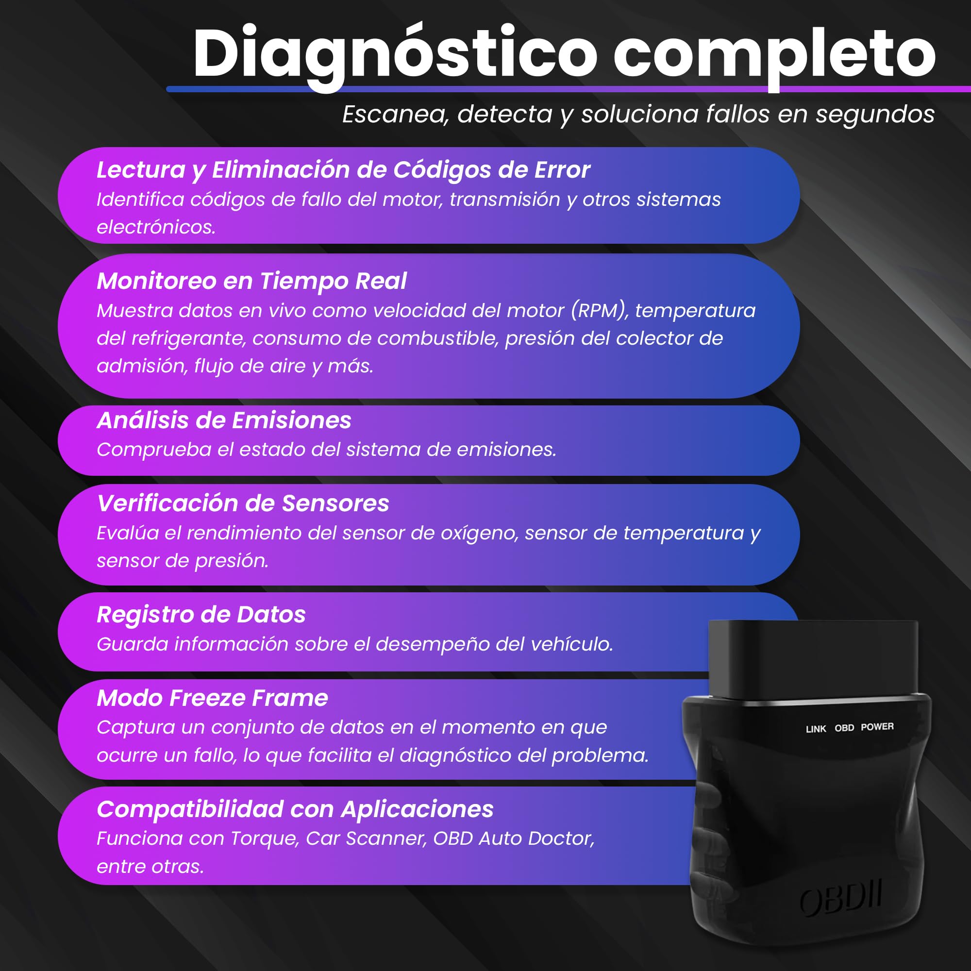 Obd2 Multi-brand Car Diagnosis - Car Diagnosis Machine for Faults and Errors - Obd2 Diagnosis Bluetooth 4.0 for iOS, Android and Windows - Wireless Mini Diagnostic Automotive Scanner. — view 5