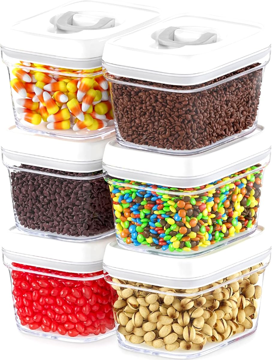 Contenedores herméticos de almacenamiento de alimentos con tapas blancas – 0,4 L, 6 botes de cocina de plástico transparente, organización de despensa para especias, dulces, nueces, sin BPA, mantiene los alimentos frescos y secos
