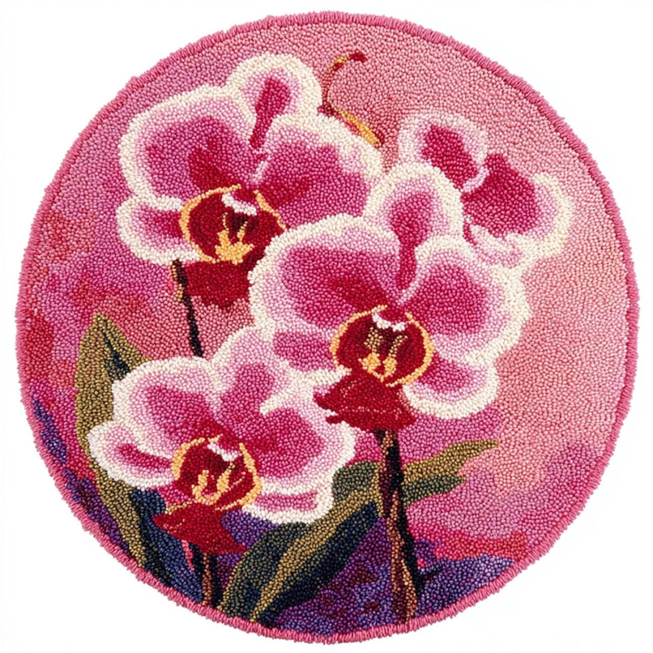 Kitquiver Latch Hook Kit Rug Pink Phalaenopsis Orchid 100x100cm