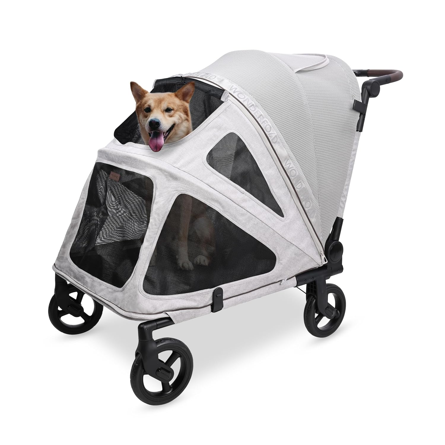 WonderFold Hudson Pet Stroller - Easy Back Entrance for Large Pets, Breathable Carriage Fabric and Canopy, Storage Pocket, and Rear Brake - Gray