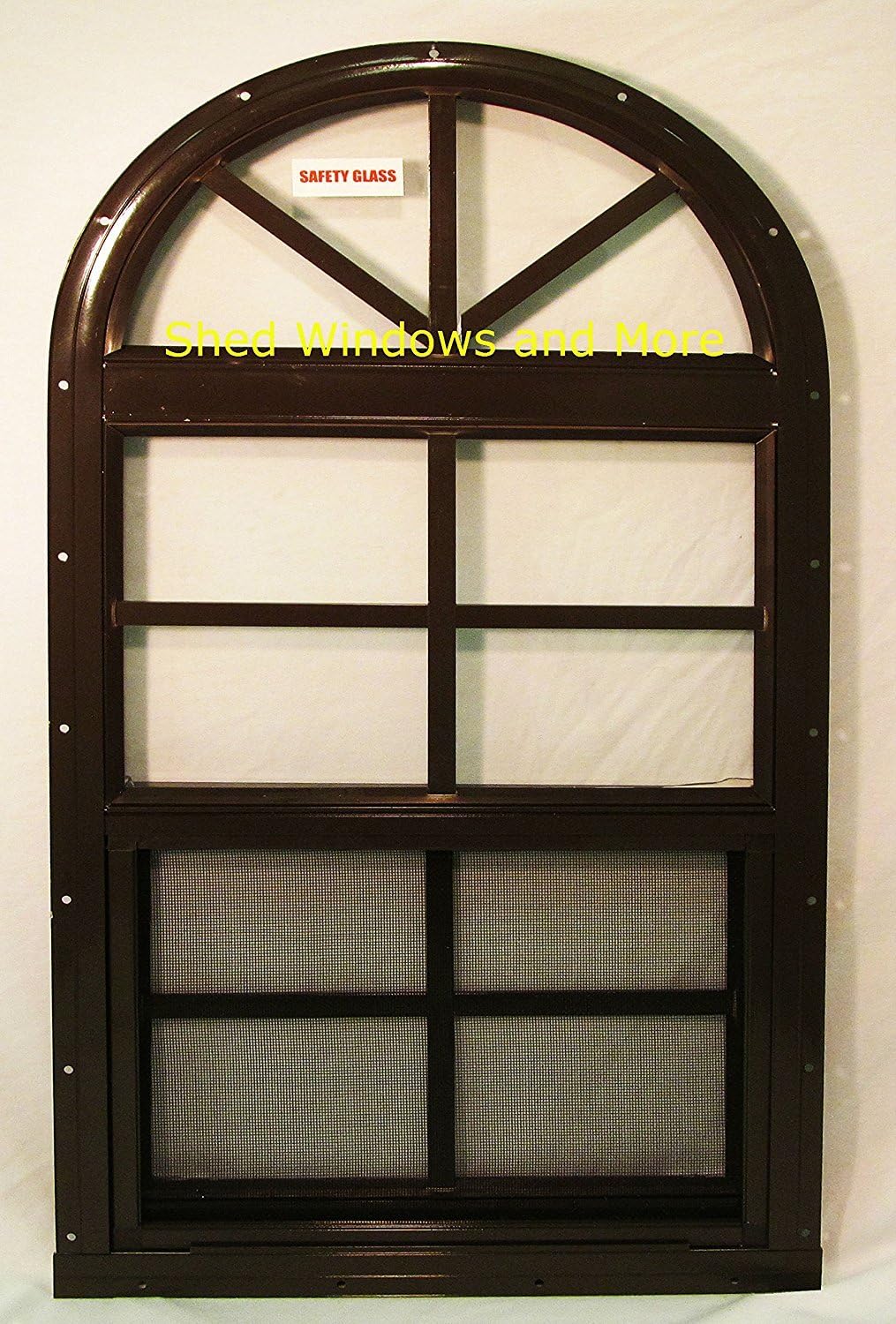 Shed Windows and More Arched Shed Playhouse Windows 14 X 28 Brown, Safety Glass Aluminum Frame