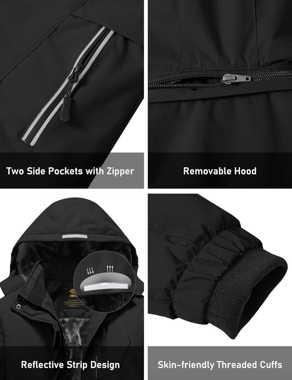 MoFiz Girls Ski Jacket Waterproof Fleece Lined Snowboard Jacket Warm Winter Snow Coats with Removable Hood - Image 5