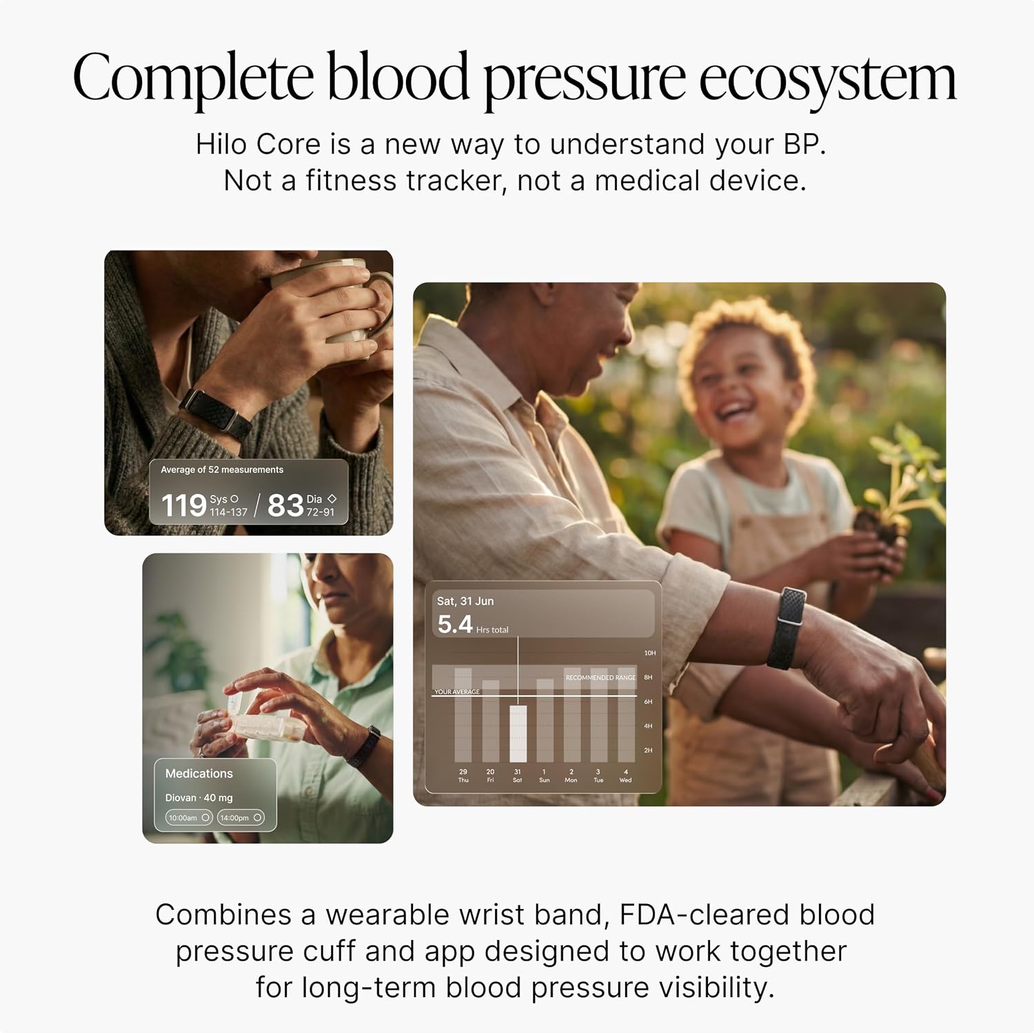 Hilo Core Blood Pressure Health System with Wrist Band, Cuff & App