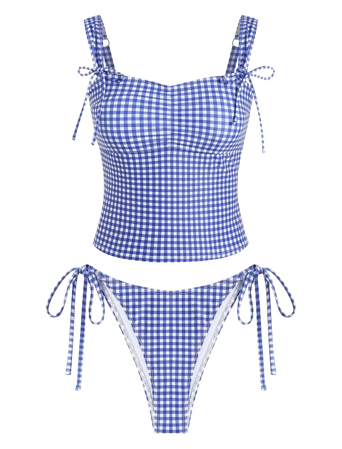 ZAFUL Women's Gingham Ruched Bowknot Decor Cinched Back Tankini Set Tummy Control 2 Piece Bikini Swimsuits - Review, Price and Buying Guide