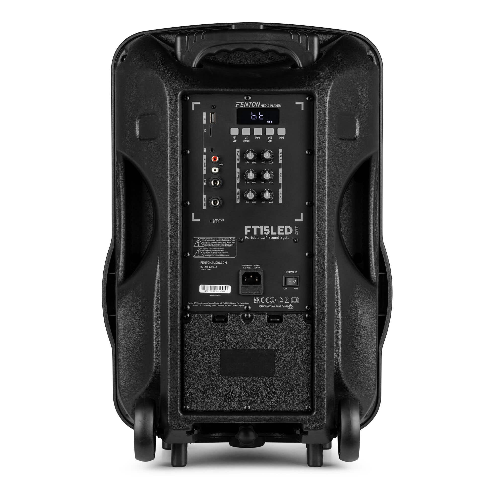 FENTON 170.161 FT10MK2 Sistema Portatile attivo da 450W, con illuminazione LED RGB Woofer da 10” con BT/USB / MP3 e Microfono UHF, Nero (450, Watt)