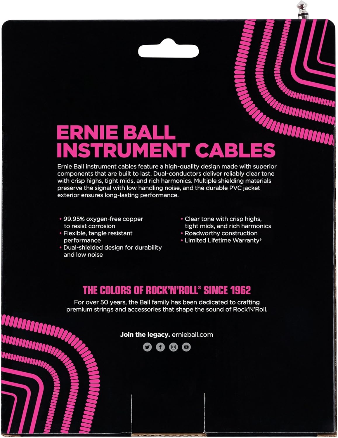 Ernie Ball Coiled Instrument Cable, Straight/Angle, 30ft, White (P06045)