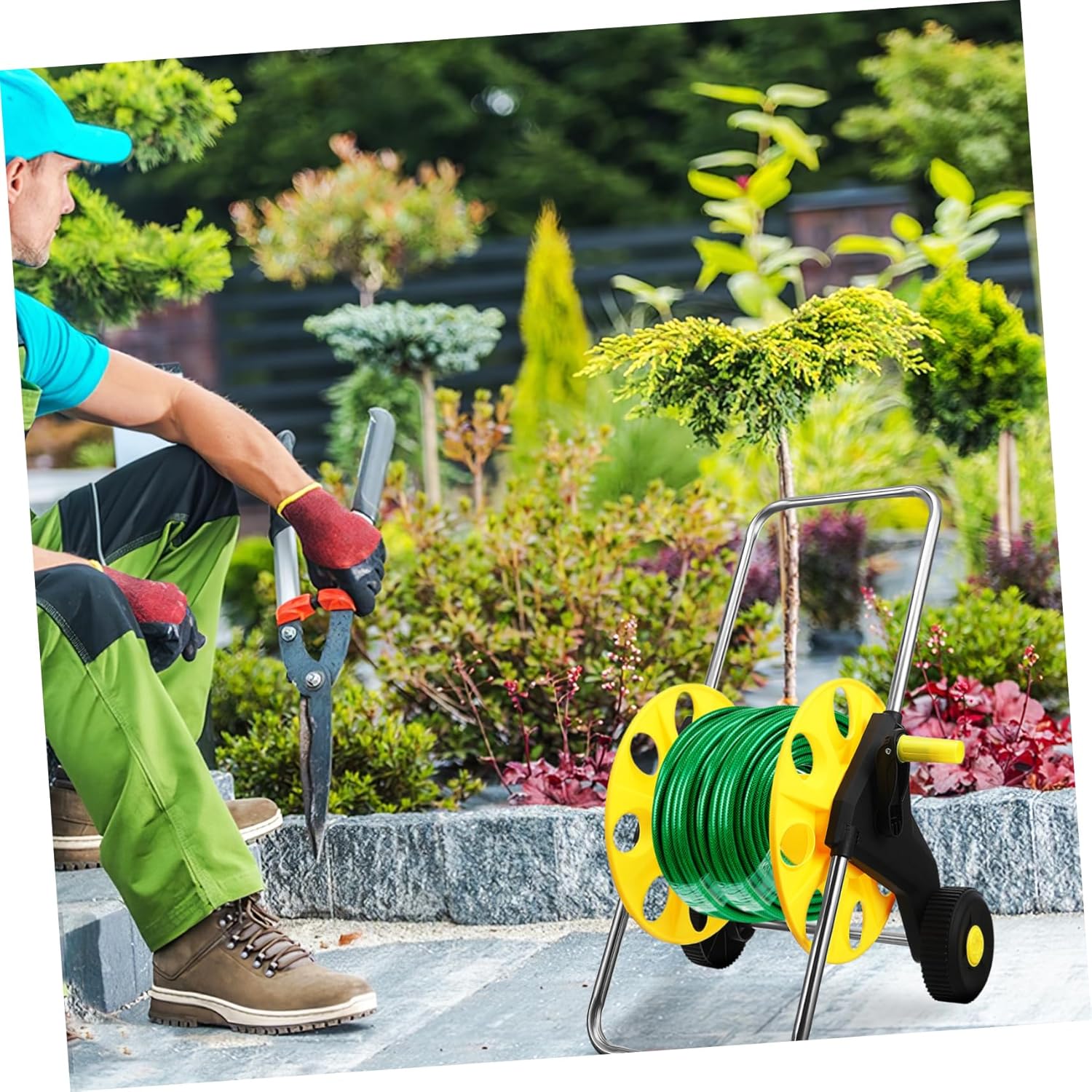 Hose Cart with Wheels Durable Garden Hose Holder for and Organization Multi Functional Hose Reel for Outdoor Activities Like Watering Plants and Washing Cars