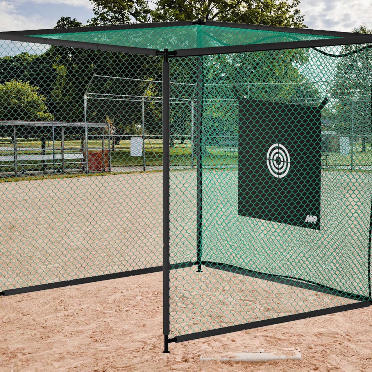 MR Golf Driving Cage - 10x10ft, Hitting Net with Target Cloth & Steel Frame for Full Swing Indoor/Outdoor Practice