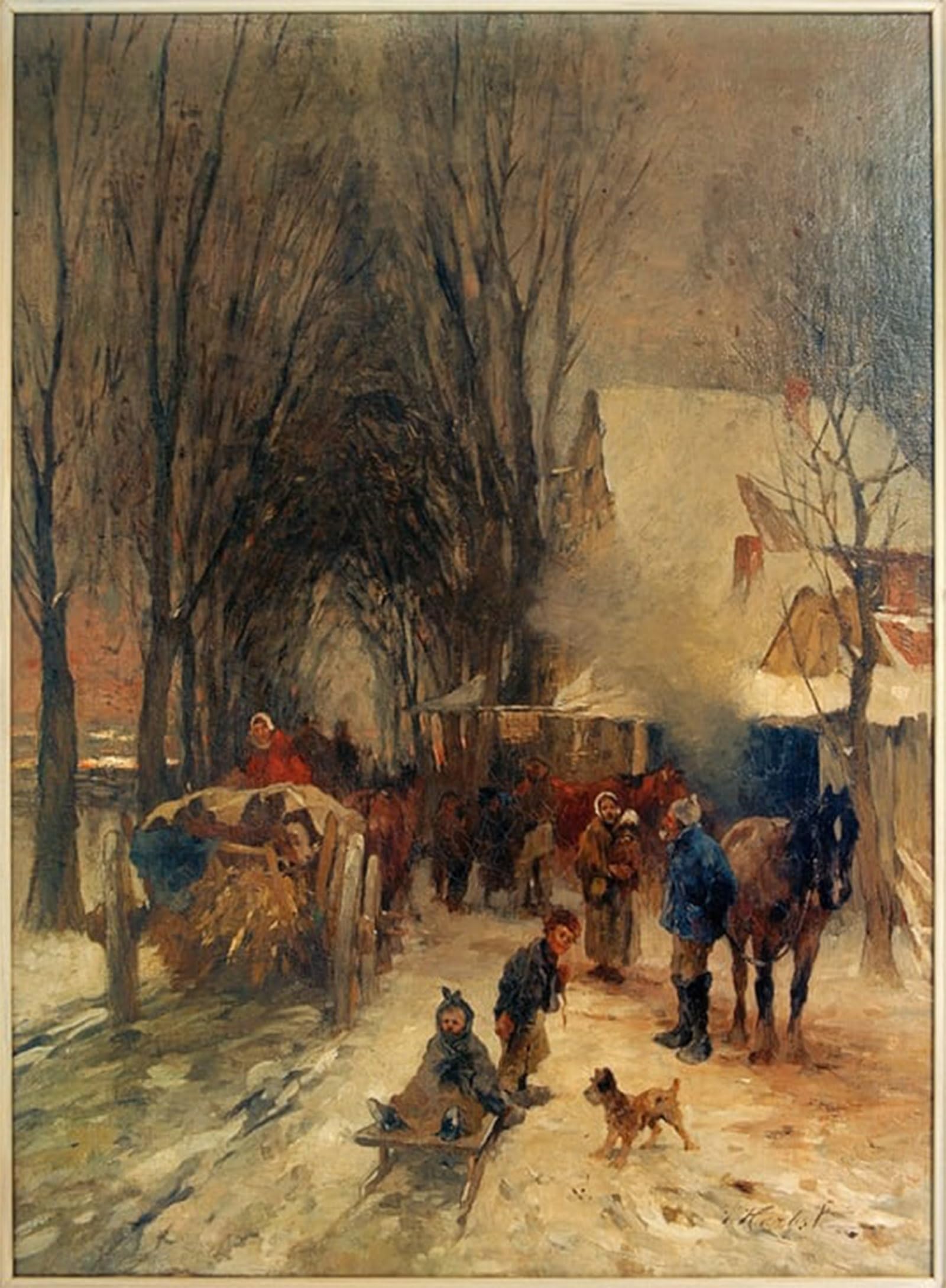 ARTXLXXBN Famous Art Print Poster Vintage Wall Art Village Street in Winter by Ludwig Herbst Canvas Art Poster for Home Decor 60x90cm