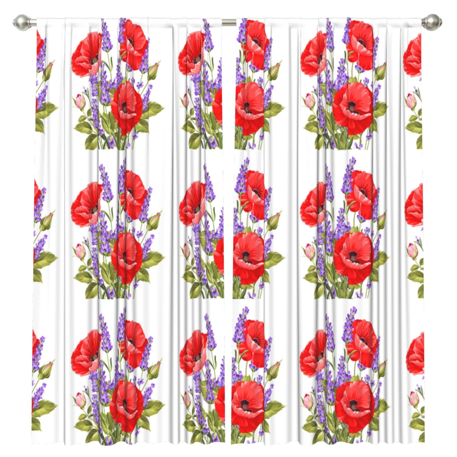InOmak Bunch Of Lavender And Poppy, 2 Panels Window Curtains 52 x 84 Inch Blackout Curtains for Living Room Bedroom