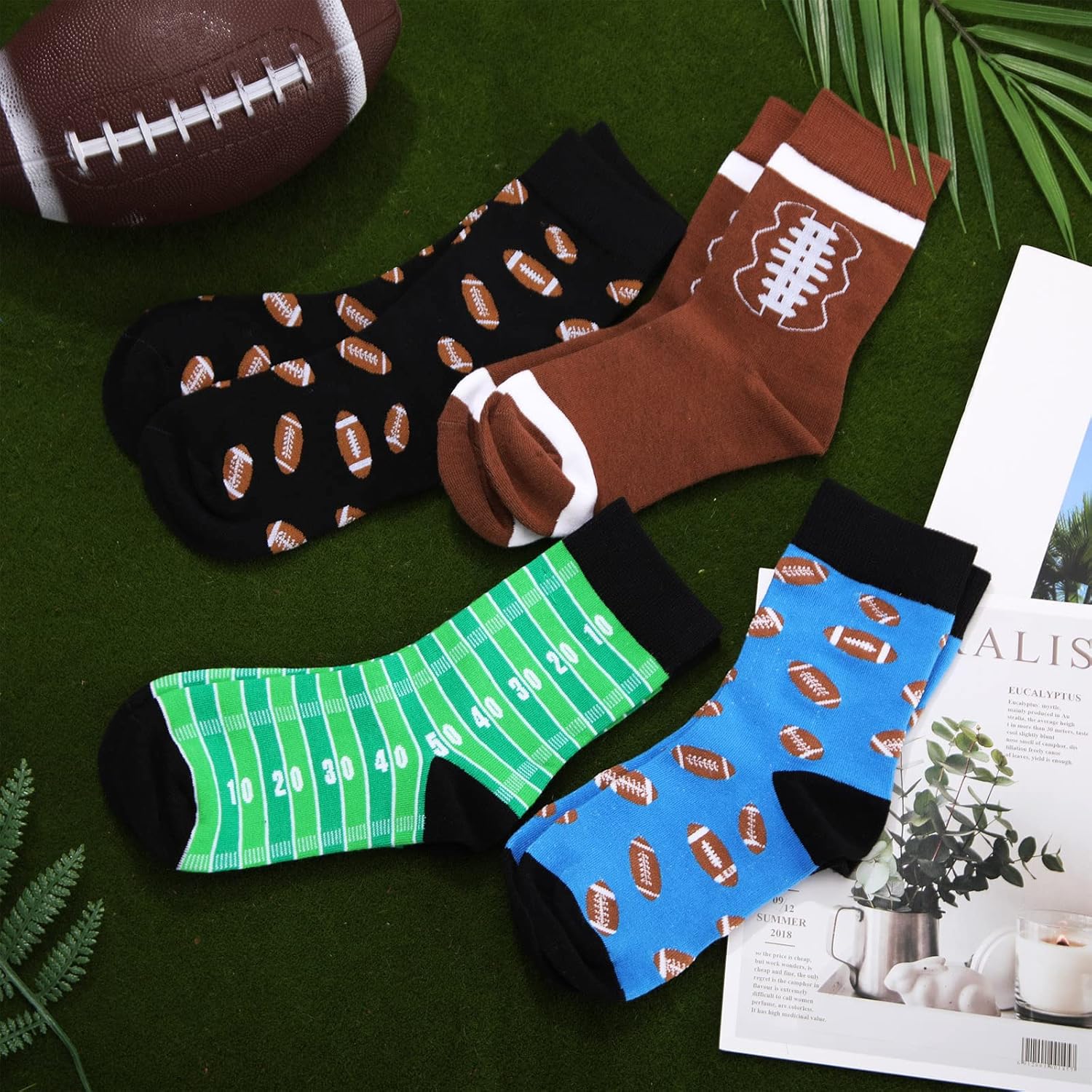 Coume 4 Pairs Football Socks Youth Kids Novelty Funny Football Cotton Casual Crew Socks for Boys 6-10 Adult Sports Gifts for Men Women Teens, One Size - Image 6