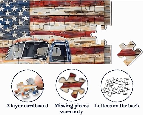 Miniatura 5 de Rompecabezas de camión americano para adultos, 1000 piezas, rompecabezas vintage de bandera de Estados Unidos, rompecabezas retro patriótico