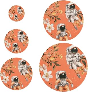 5 fundas de cuenco para pan, lavables en 5 tamaños, diseño de flores de astronauta, color blanco, para nevera, campamento y cocina