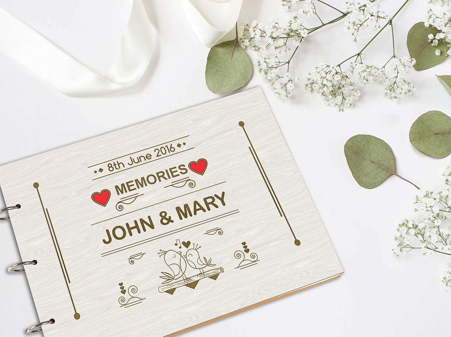 Darling Souvenir Personalized Engraved Laser Cut Wedding Guest Book Wooden Cover Sign-in Book Registry Guestbook Scrapbook-JV