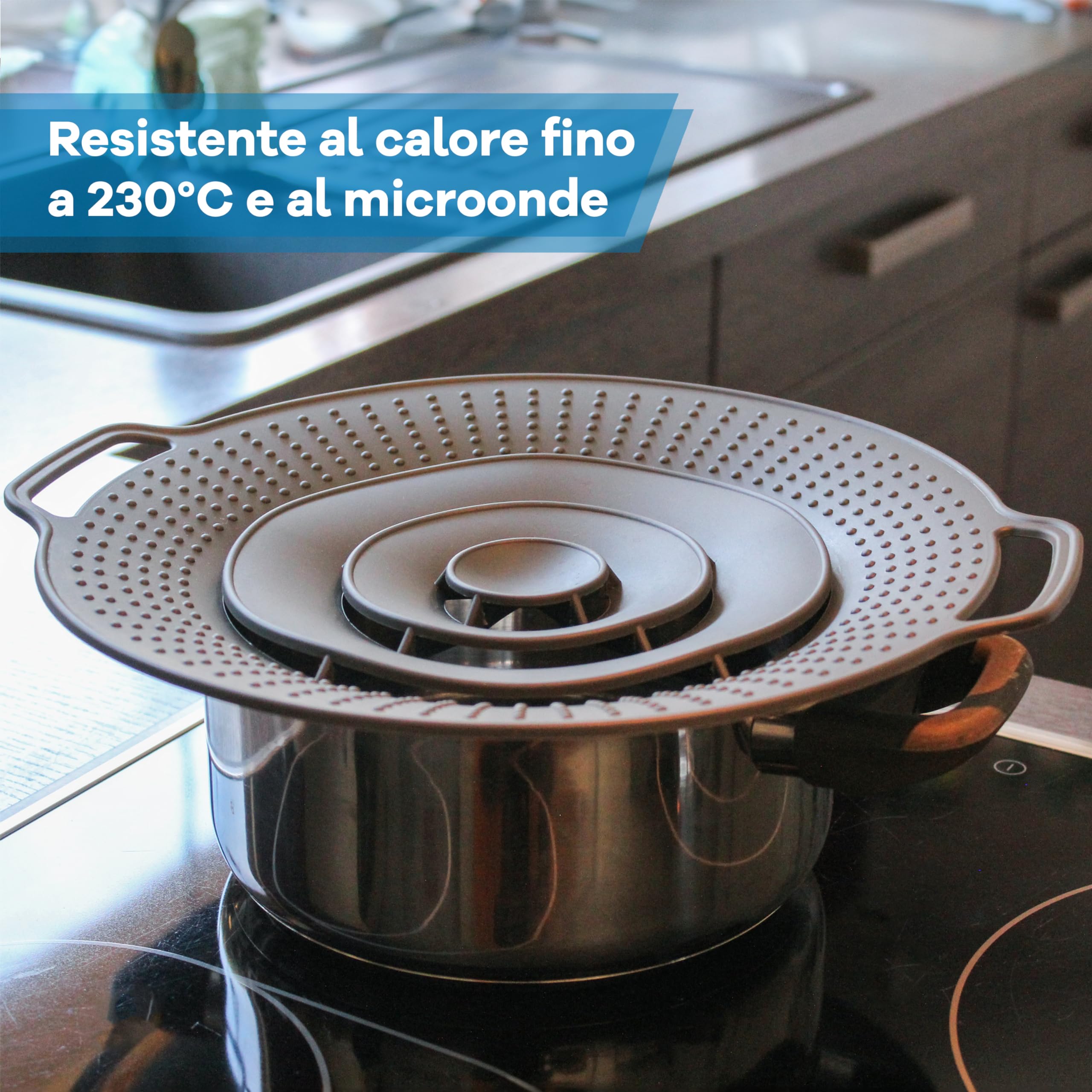 Coperchio Universale e Paraspruzzi in Silicone per Pentole e Padelle da 15-25 cm – Sicuro per gli alimenti - Previene l'ebollizione – coperchi in silicone, Paraschizzi padella, Pentola