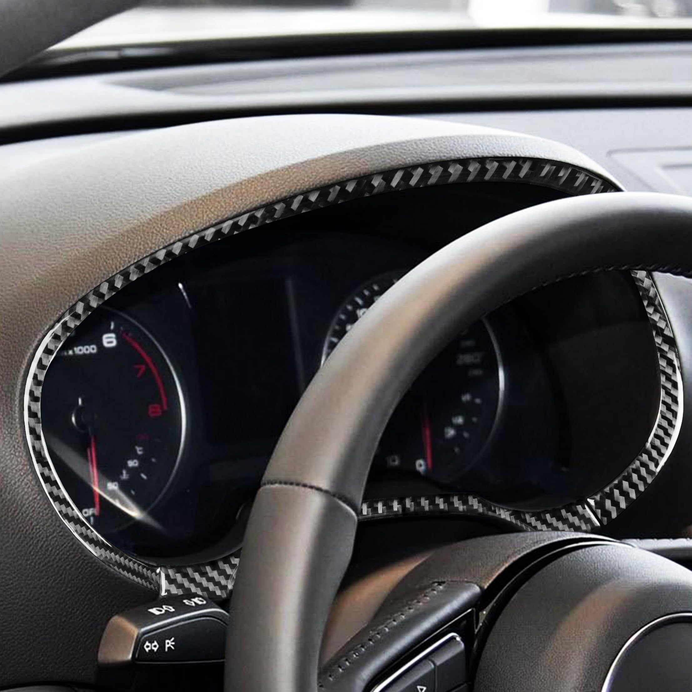 Accessoire de voiture en fibre de carbone compatible avec Audi A3 S3 8V 2013-2019 (panneau de compteur de vitesse, tachymètre 04)