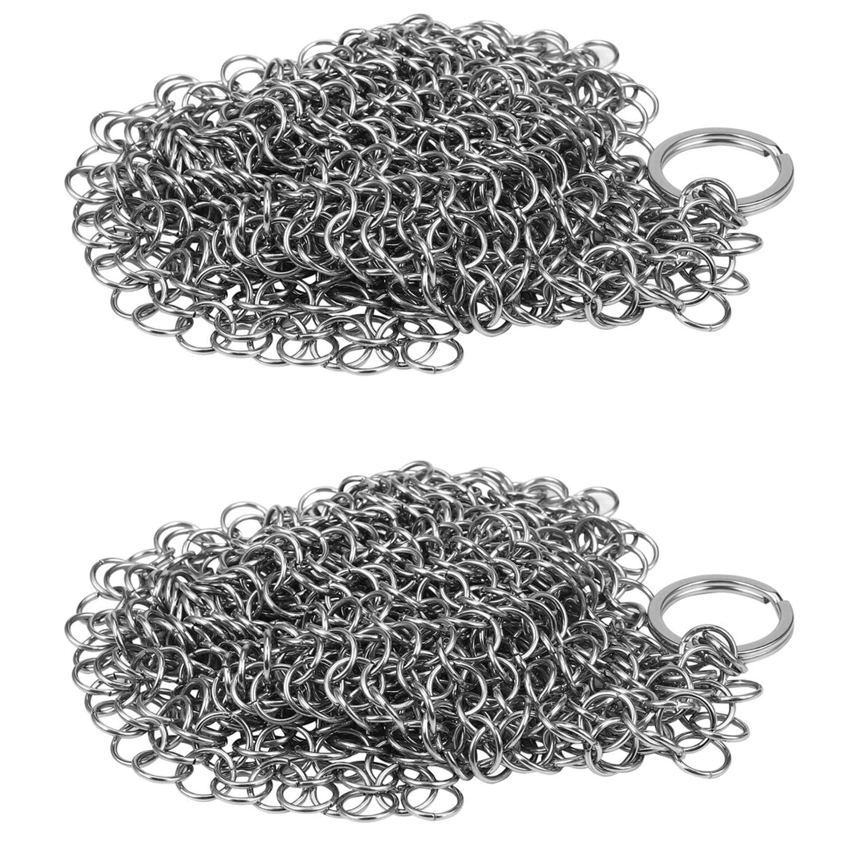 Hndhbfgrt 2X Cast Iron Cleaner -Premium 316 Stainless Steel Chainmail Scrubber, 8X6 Inch