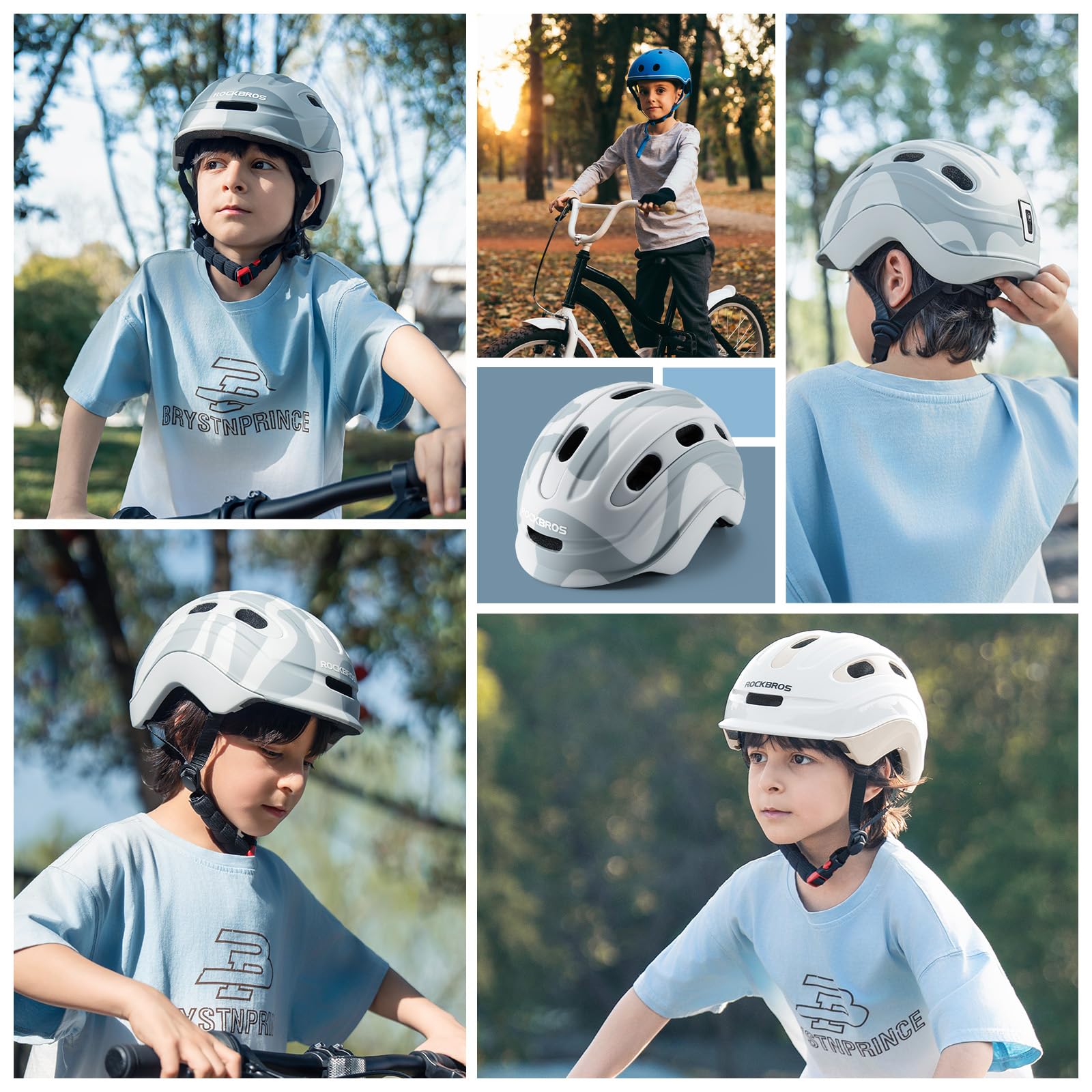 ROCKBROS Casco Infantil Ajustable 54-58 cm, Casco de Bicicleta con Soporte para Niños de 6-18 Años, Protección de Seguridad para Ciclismo MTB BMX Patinete y Deportes al Aire Libre