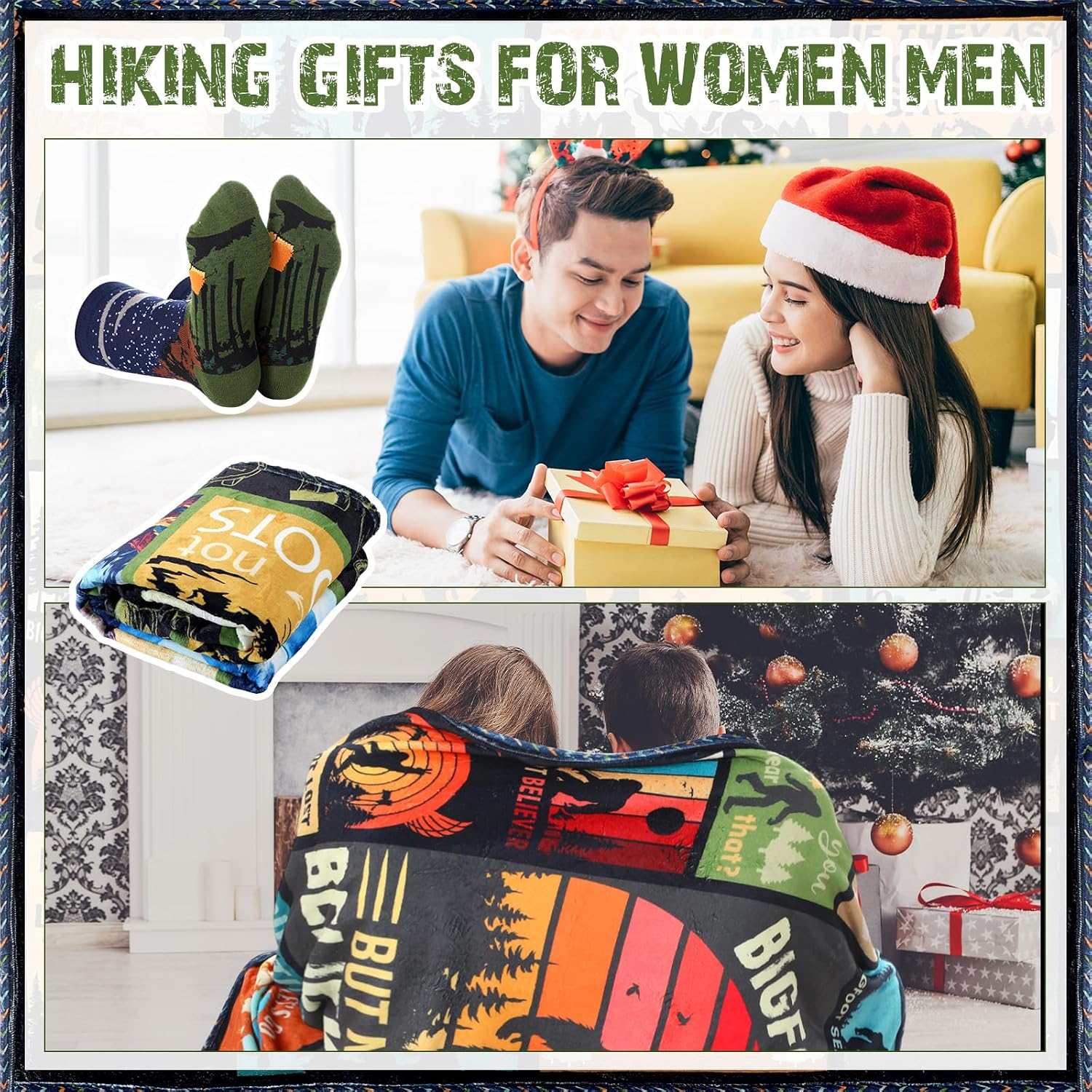 HunnmingRe 2 Pcs Bigfoot Gifts for Women Men Bigfoot Blanket and Socks Big Foot Sasquatch Gifts 50" x 60" for Sasquatch Lovers Father's Day Graduation Gag for Golf Hunting Camping Outdoors