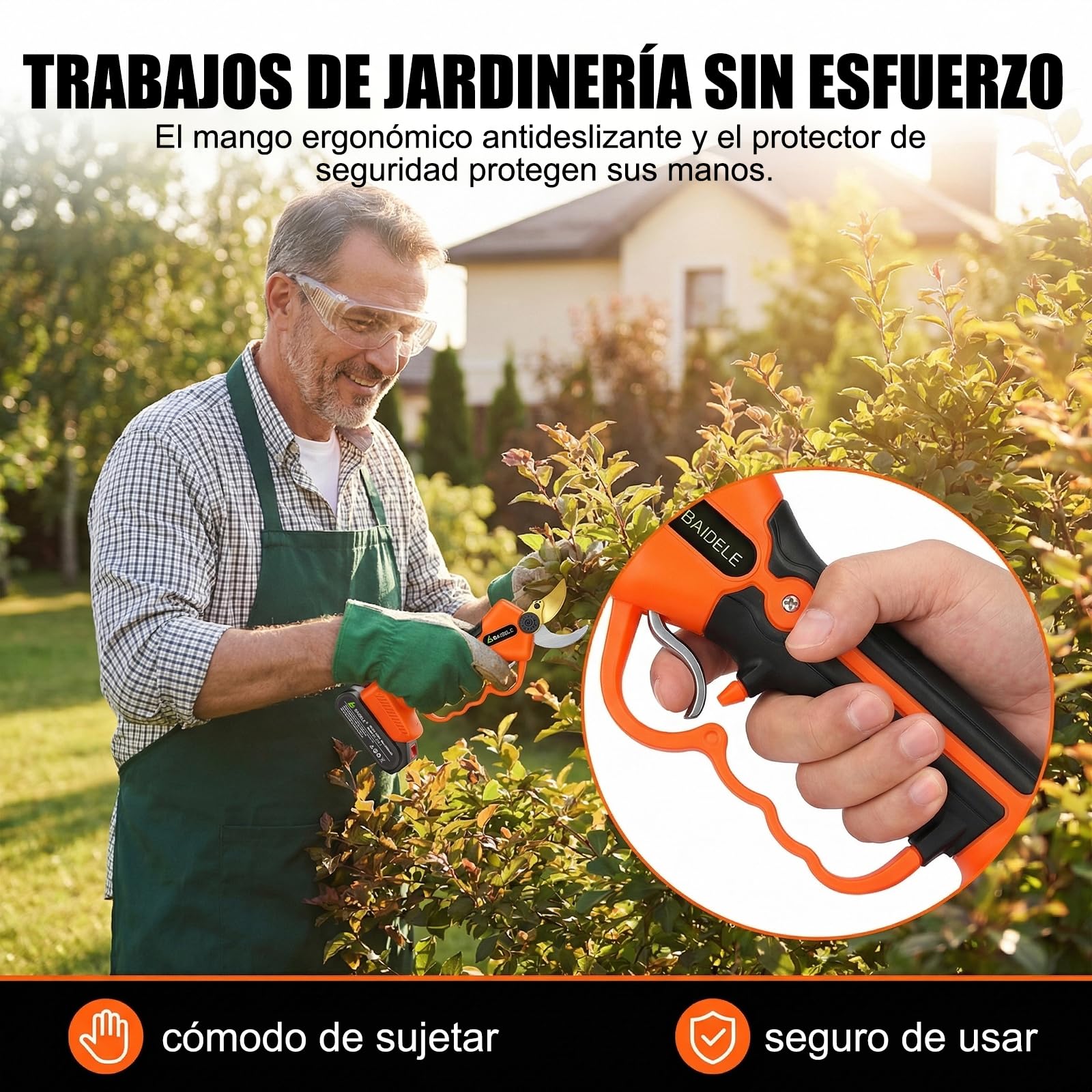 Tijeras de Podar Eléctricas 35mm, 600W Tijeras de Podar Bateria con 2 Baterías de Litio de 2,0 Ah, 8 Horas de Funcionamiento, Empuñadura Antifatiga, Ideal Para La Poda en Jardines, Huertos y Viñedos